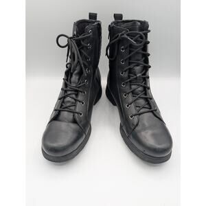 Munro | Tessa Black Leather Lace-Up Quilted Combat Ankle Boots | Size 10
